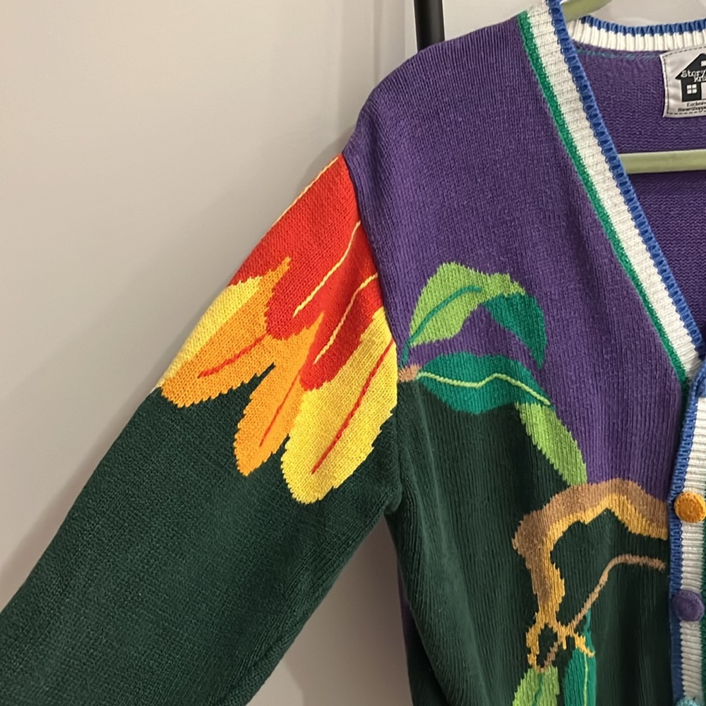 Vintage Storybook Knits Y2K Parrot Cardigan Sweater Novelty 1X Cottagecore - Picture 4 of 10